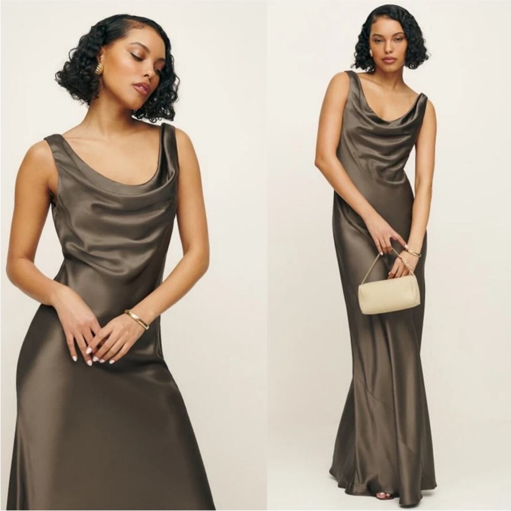 NEW! NWT Reformation Annabelle Silk Floor Length Dress Gown Morel Brown Size 6